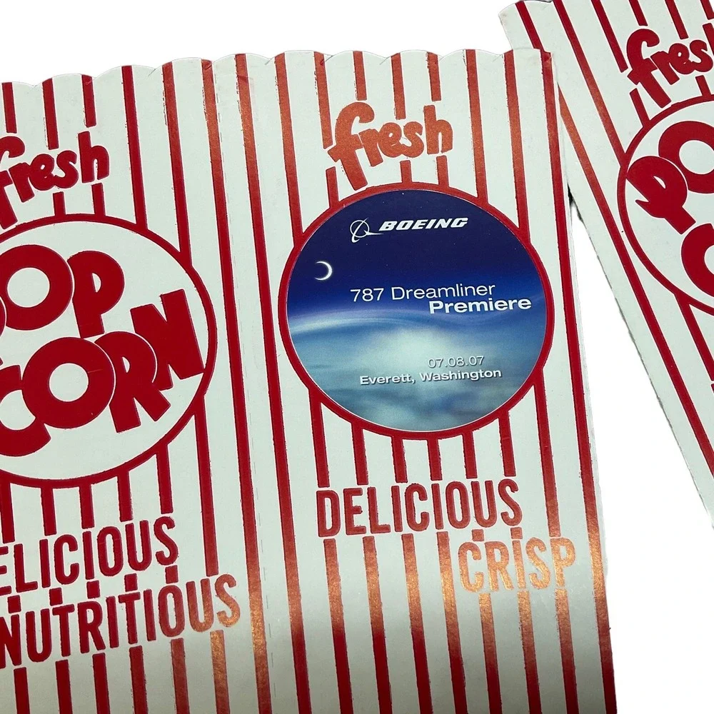 Set Of 4‎ Popcorn Carboard Square Tubs Boeing 787 Dreamliner Premier Celebration